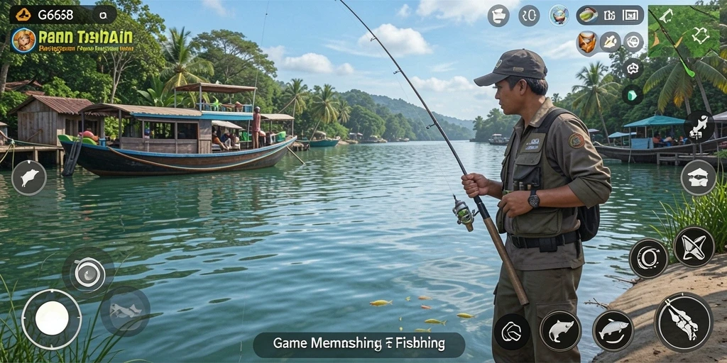 Screenshot gameplay G668 menampilkan aksi menangkap ikan yang menegangkan.