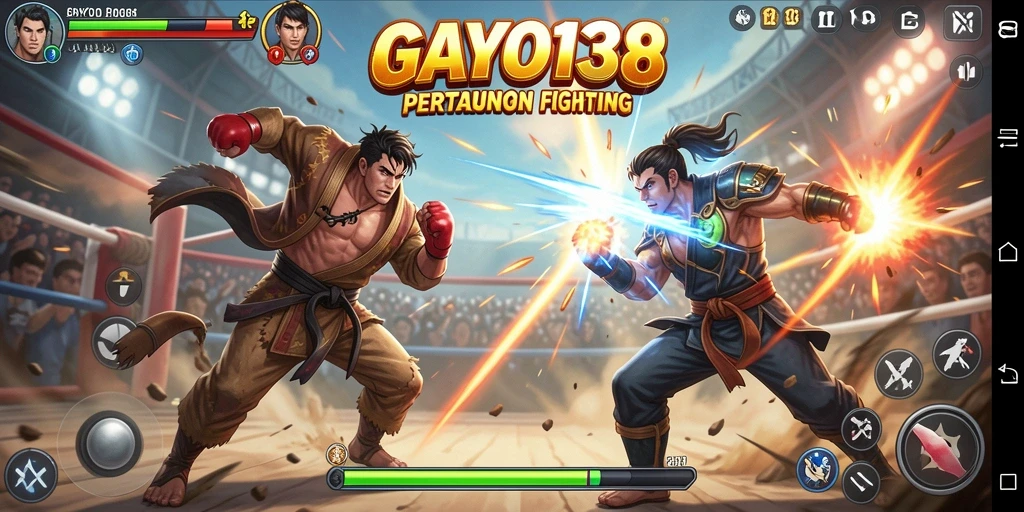 Screenshot gameplay GAYO138 menampilkan aksi pertarungan yang intens.