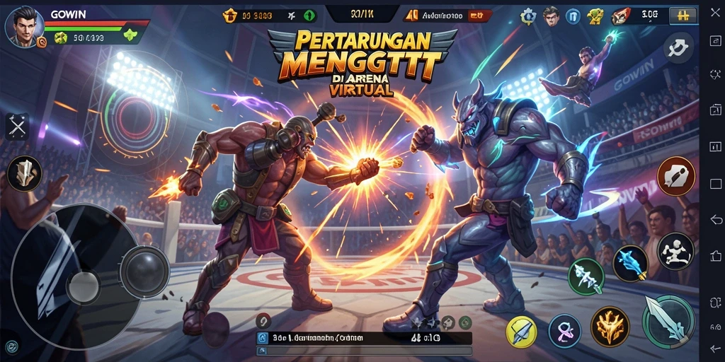 Screenshot GOWIN menampilkan pertarungan seru dengan grafis memukau.