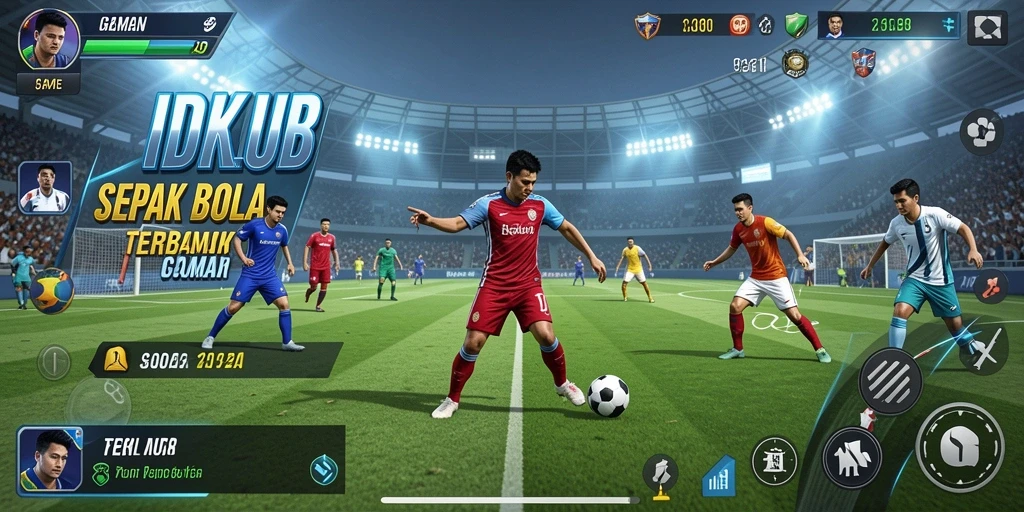 Tangkapan layar dari gameplay IDKLUB yang menampilkan aksi sepak bola yang seru.