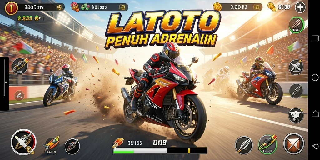 Tampilan gameplay LATOTO dengan balapan motor seru dan lintasan menarik.