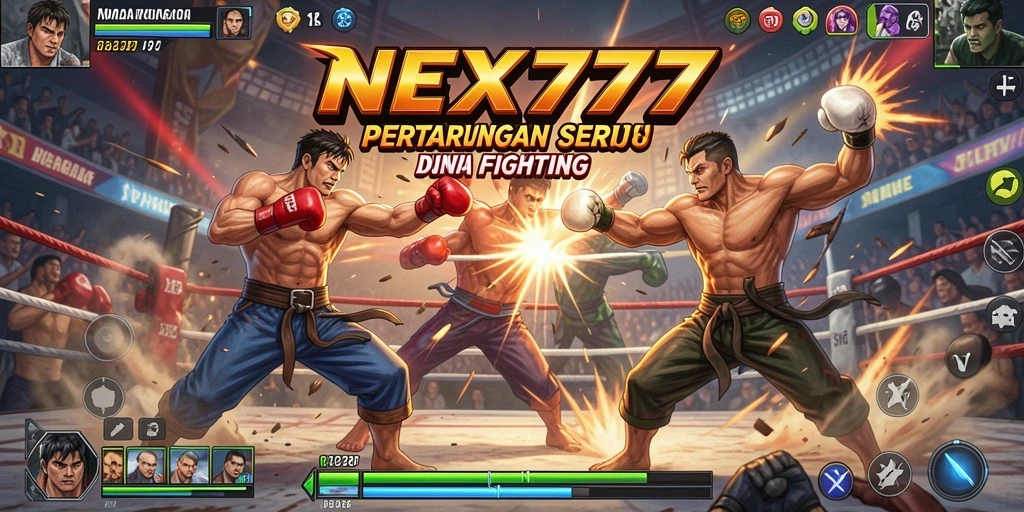 Screenshot NEX777 menampilkan pertarungan karakter yang dinamis dan penuh aksi.